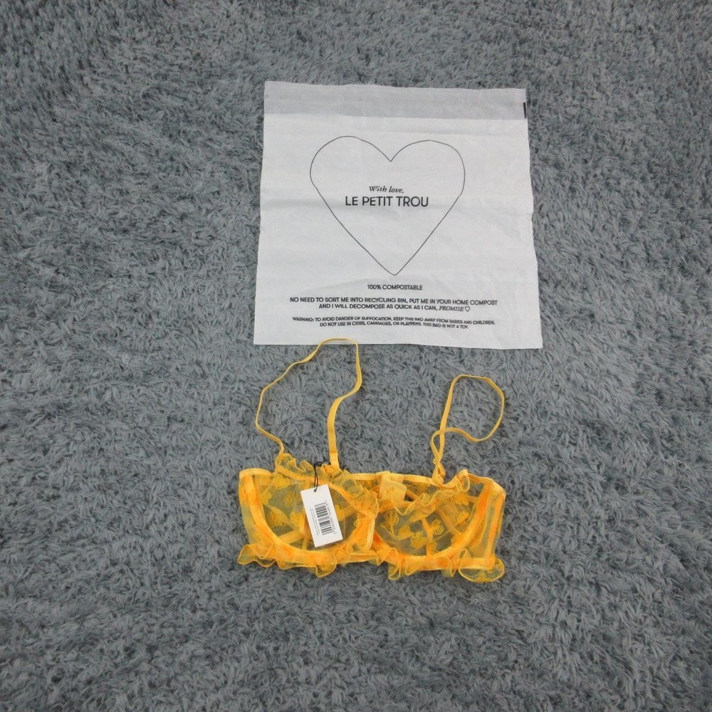 Le Petit Trou Bra Womens Small Yellow Hibiscus U-Shaped Underwire Frill Mesh NWT